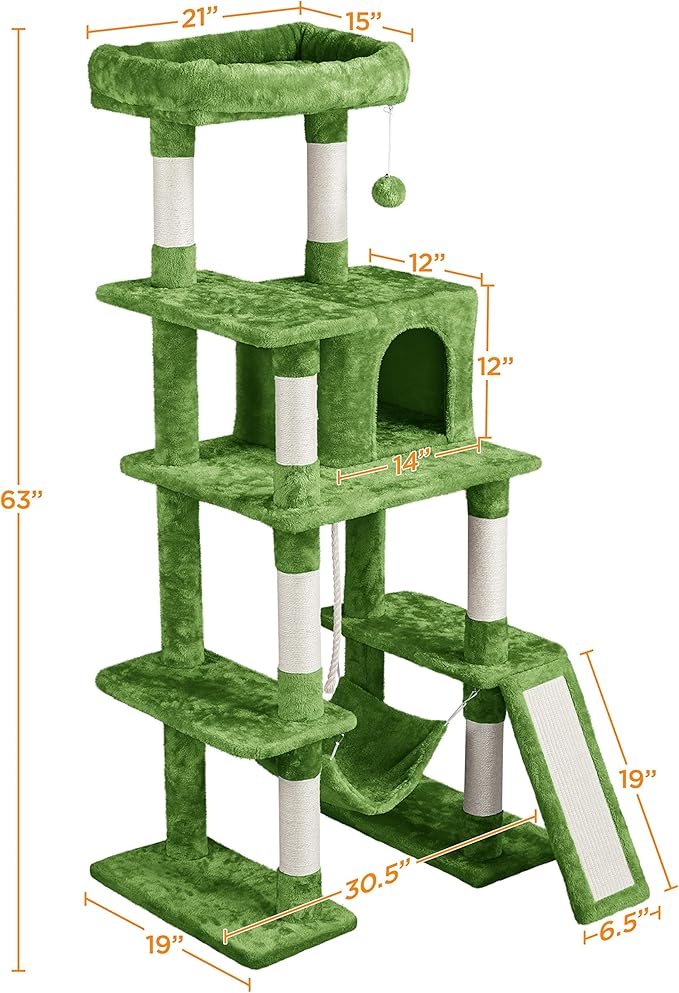 Yaheetech Cat Tree Cat Tower, 63in Multi-Level Cat Tree for Indoor Cats w/Sisal-Covered Scratching Posts & Condo, Cat Furniture Activity Center for Cats Kitten, Green