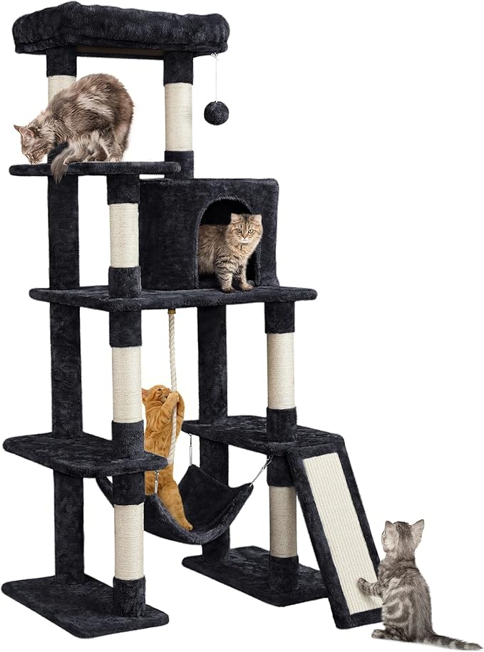 Yaheetech Cat Tree Cat Tower, 63in Multi-Level Pet Furniture for Indoor Kitten w/Sisal-Covered Scratching Posts & Condo, Activity Center for Kitty, Black