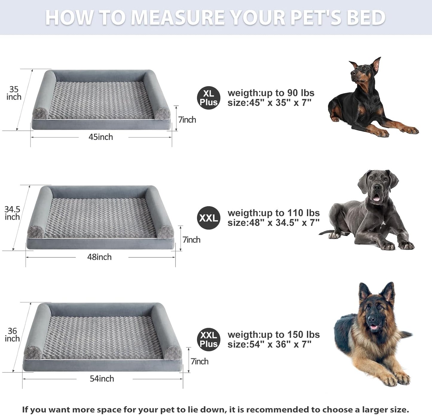 BFPETHOME Dog Beds Dogs, Orthopedic Dog Bed for Dogs,Big Waterproof Couch Pet Bed with Removable Washable Cover