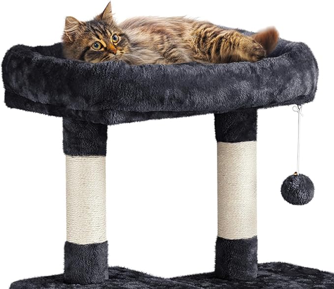 Yaheetech Cat Tree Cat Tower, 63in Multi-Level Pet Furniture for Indoor Kitten w/Sisal-Covered Scratching Posts & Condo, Activity Center for Kitty, Black