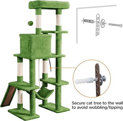 Yaheetech Cat Tree Cat Tower, 63in Multi-Level Cat Tree for Indoor Cats w/Sisal-Covered Scratching Posts & Condo, Cat Furniture Activity Center for Cats Kitten, Green