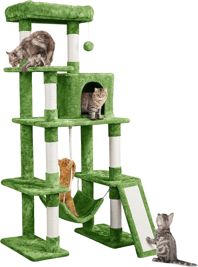 Yaheetech Cat Tree Cat Tower, 63in Multi-Level Cat Tree for Indoor Cats w/Sisal-Covered Scratching Posts & Condo, Cat Furniture Activity Center for Cats Kitten, Green