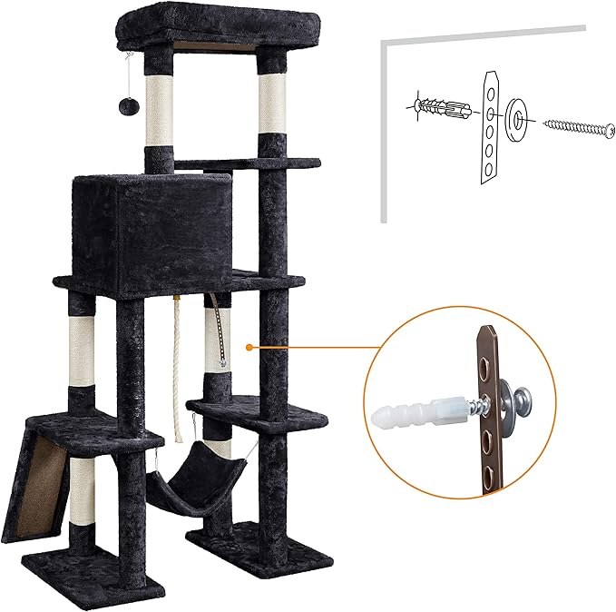 Yaheetech Cat Tree Cat Tower, 63in Multi-Level Pet Furniture for Indoor Kitten w/Sisal-Covered Scratching Posts & Condo, Activity Center for Kitty, Black