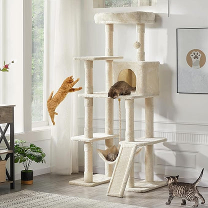 Yaheetech Cat Tree, 63 Inches Multi-Level Indoor Cat Play Structure with Scratching Posts, Hammock, and Dangling Ball