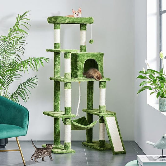 Yaheetech Cat Tree Cat Tower, 63in Multi-Level Cat Tree for Indoor Cats w/Sisal-Covered Scratching Posts & Condo, Cat Furniture Activity Center for Cats Kitten, Green