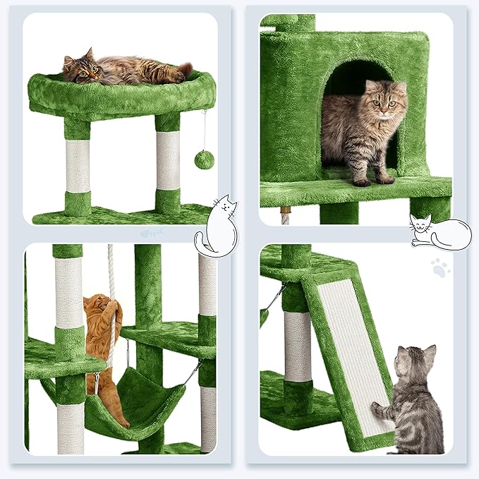 Yaheetech Cat Tree Cat Tower, 63in Multi-Level Cat Tree for Indoor Cats w/Sisal-Covered Scratching Posts & Condo, Cat Furniture Activity Center for Cats Kitten, Green